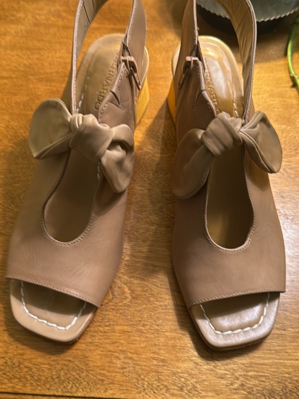 Bernardo Brown Leather Bow Slingback Heels